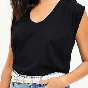 LOFT Black Ruched Shoulder Muscle Tee